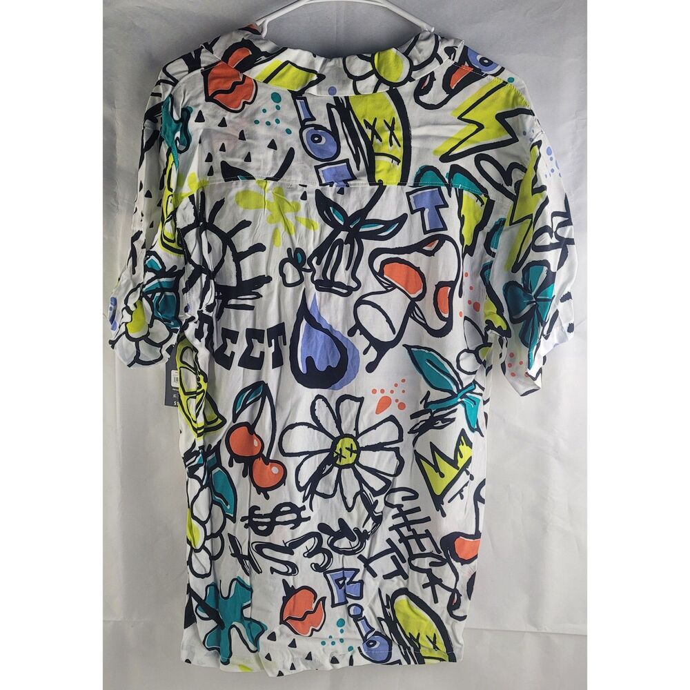 Women's Rayon Resort Shirt White Doodle Sz Small New With Tags